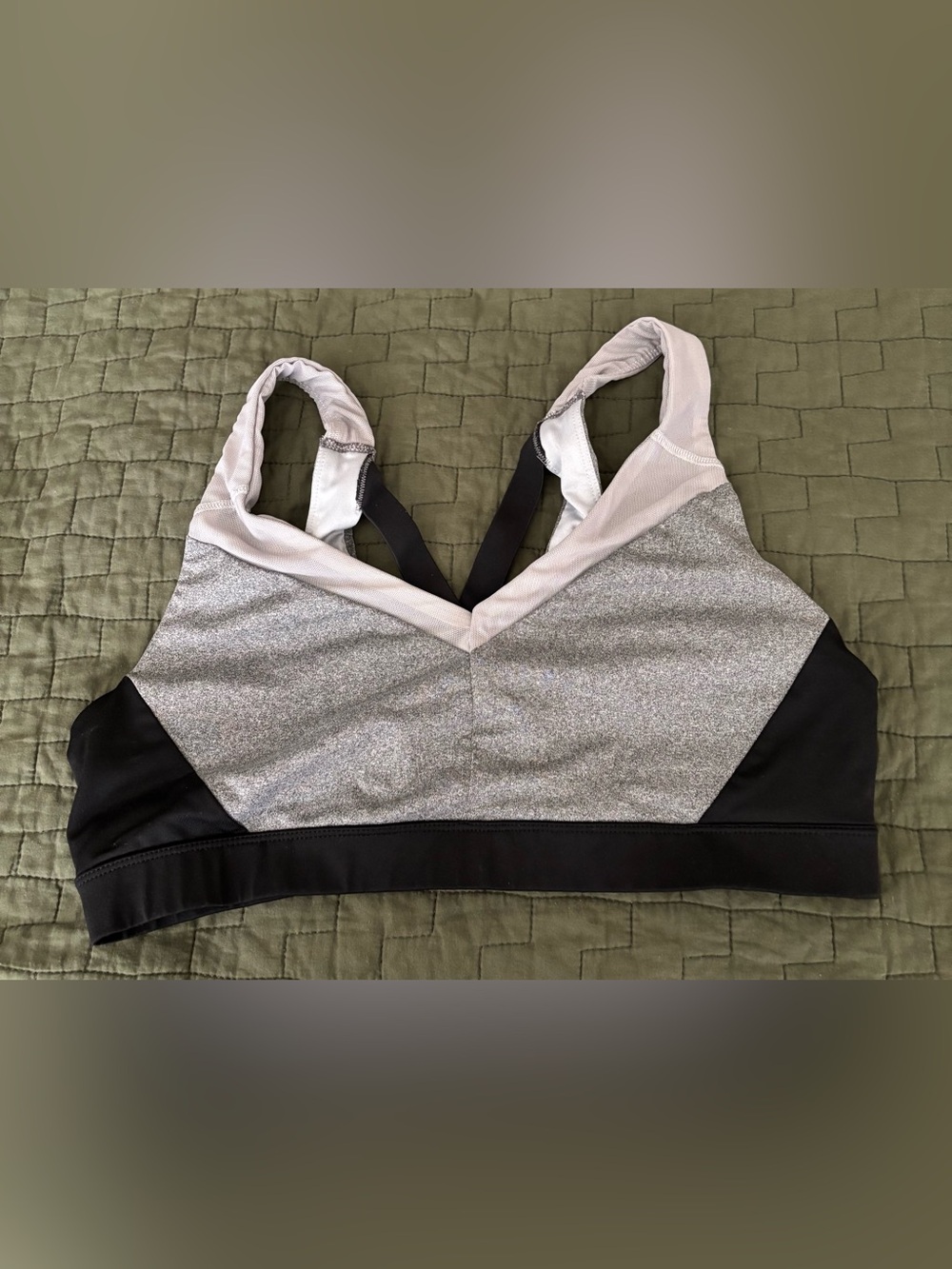 Champion Gray, Black & White V-Neck Sports Bra